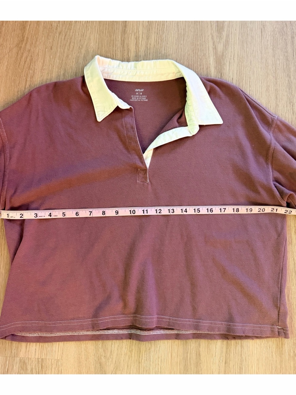 Aerie Long Sleeve Cropped Polo T-Shirt in Mauve, Size M - Picture 9 of 11